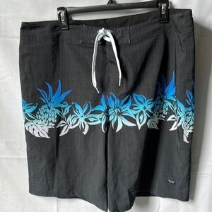 Island Haze Black & Blue Bermuda Swim Trunks